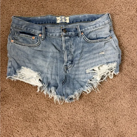 We The Free Blue Distressed Jean Shorts - Picture 1 of 2